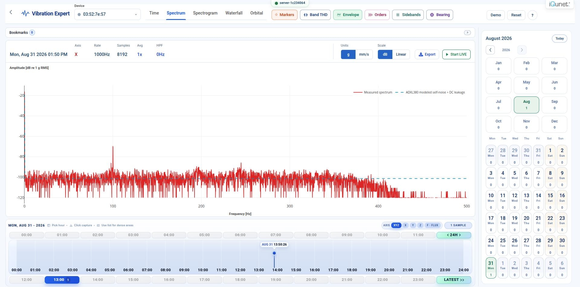 iQunet Vibration Expert — spectrum analysis and recording history