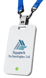 Squawk BLE Badge Tag on lanyard for industrial personnel tracking