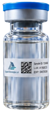 Pharmaceutical vial with Squawk Technologies tracking label